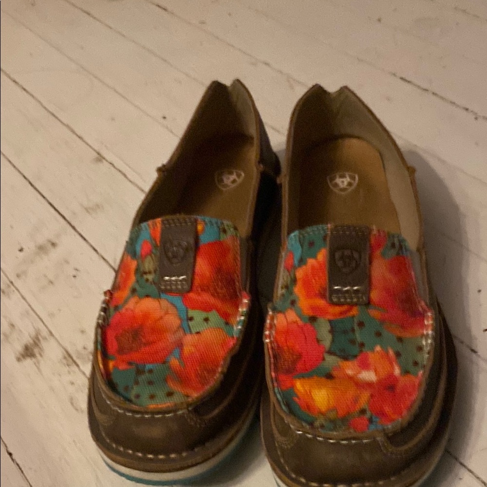 Ariat Brown and Red Floral Loafers
